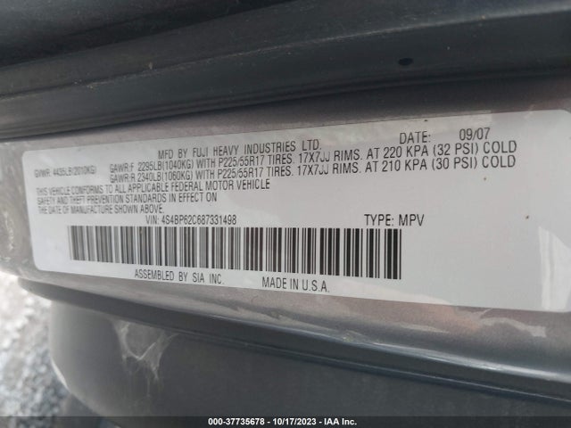 2008 SUBARU OUTBACK LTD VIN: 4S4BP62C687331498