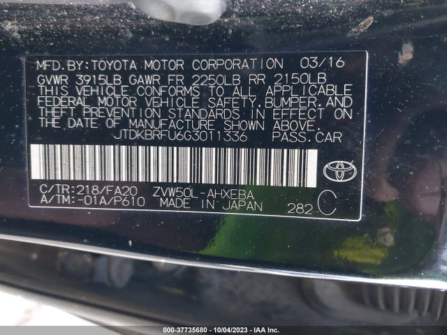 Toyota Prius Two 2016 JTDKBRFU6G3011336 Image 9