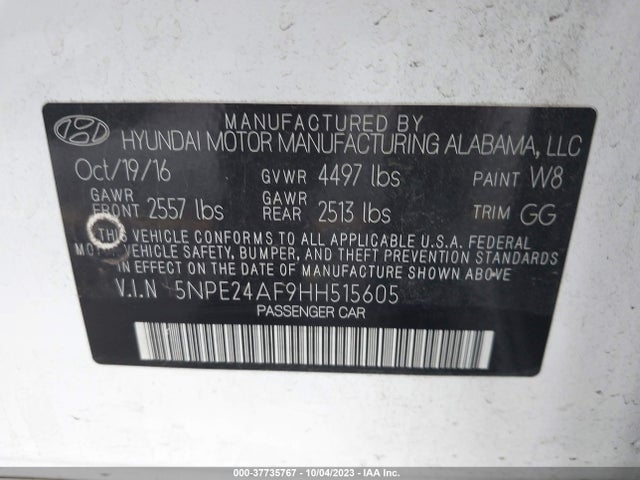Hyundai Sonata 2.4l 2017 5NPE24AF9HH515605 Image 9