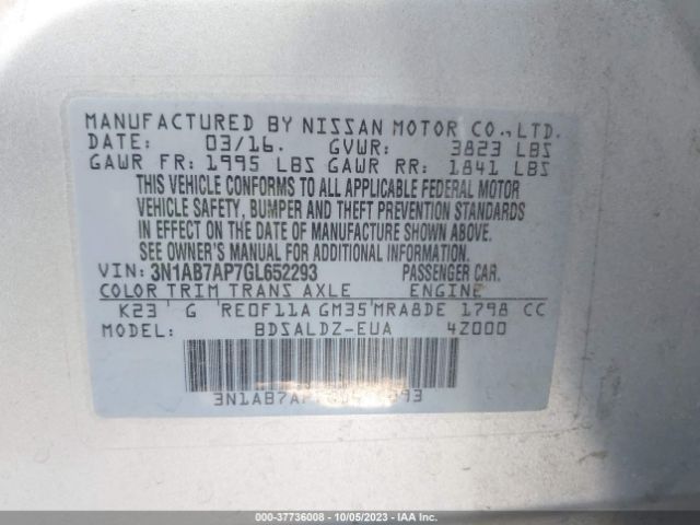 3N1AB7AP7GL652293 Nissan Sentra Sr/sl/s/sv/fe+ S