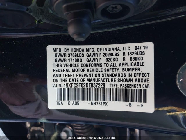 2019 HONDA CIVIC SEDAN LX VIN: 19XFC2F62KE037229
