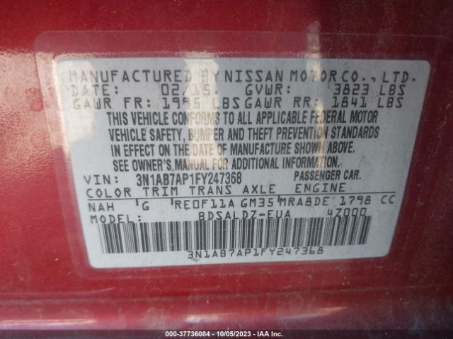 3N1AB7AP1FY247368 Nissan Sentra Sr/sl/s/sv/fe+ S