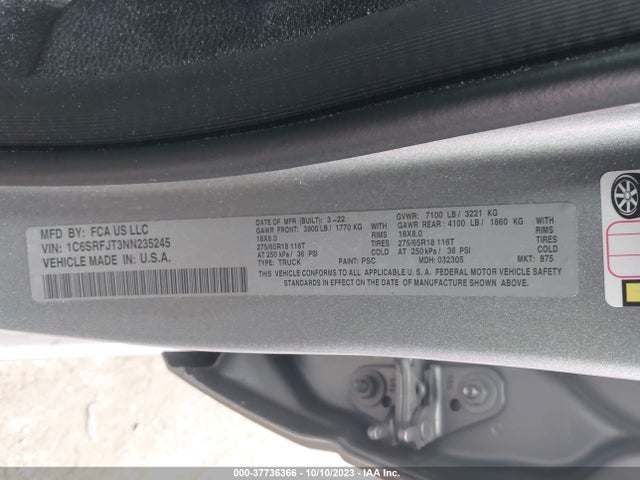 1C6SRFJT3NN235245 RAM 1500 Laramie