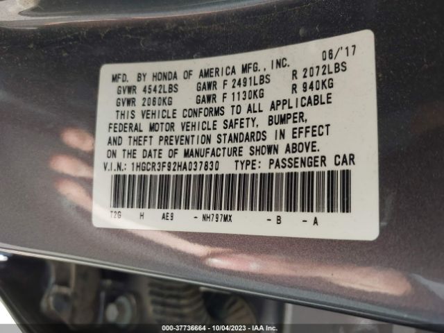 1HGCR3F92HA037830 Honda Accord Touring V6