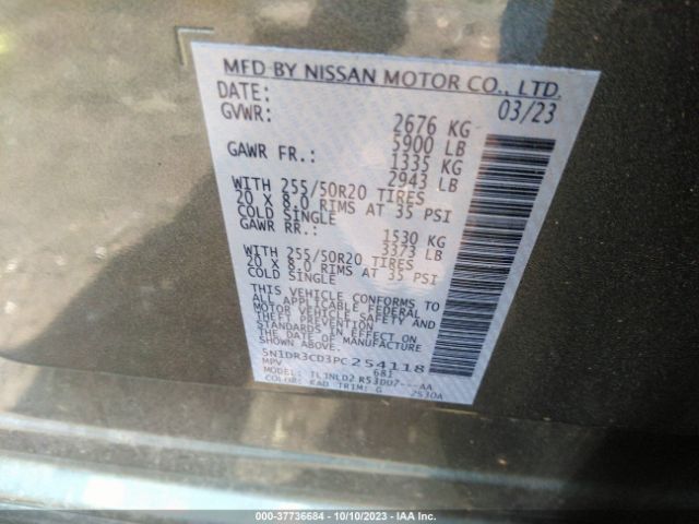 5N1DR3CD3PC254118 Nissan Pathfinder Sl