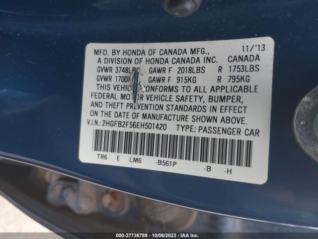 Honda Civic Sedan Lx 2014 2HGFB2F56EH501420 Image 9