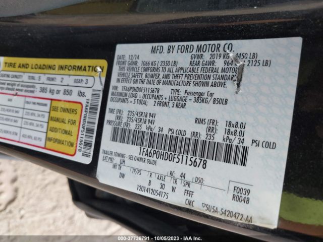 1FA6P0HD0F5115678 Ford FUSION SE