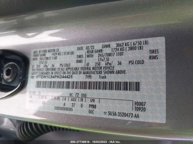 1FTEW1C84PKD44425 Ford F-150 Xl/xlt/lariat