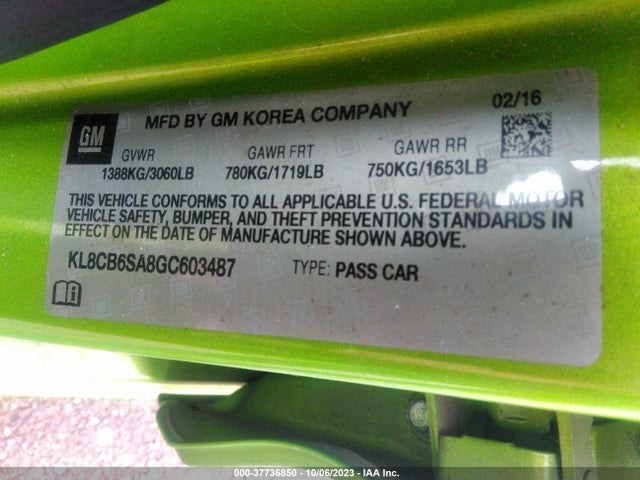 Chevrolet SPARK LS 2016 KL8CB6SA8GC603487 Image 9