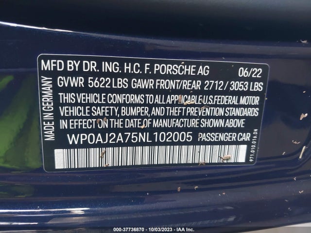 2022 PORSCHE PANAMERA WP0AJ2A75NL102005 Photo 8