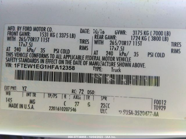 1FTEW1EG1HFA12358 Ford F-150 Xl/xlt/lariat