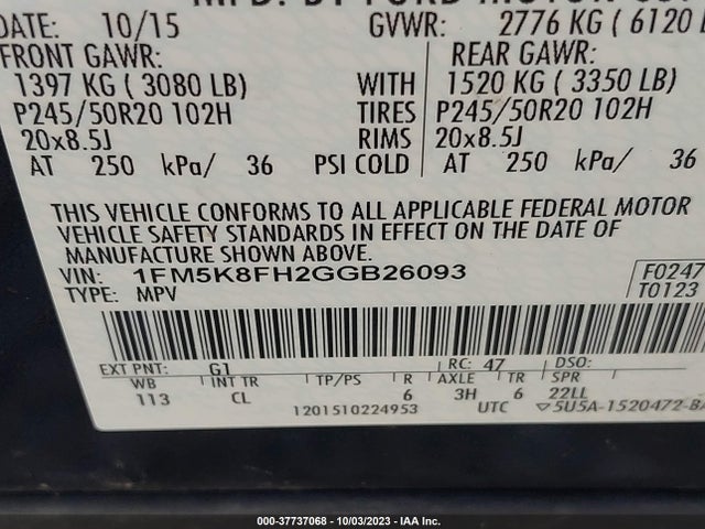 Ford Explorer Limited 2016 1FM5K8FH2GGB26093 Image 9
