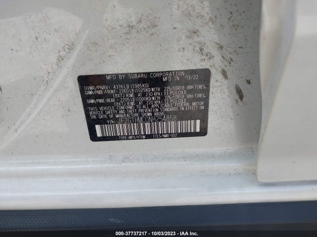 2022 SUBARU CROSSTREK LIMITED VIN: JF2GTHMC0NH254858