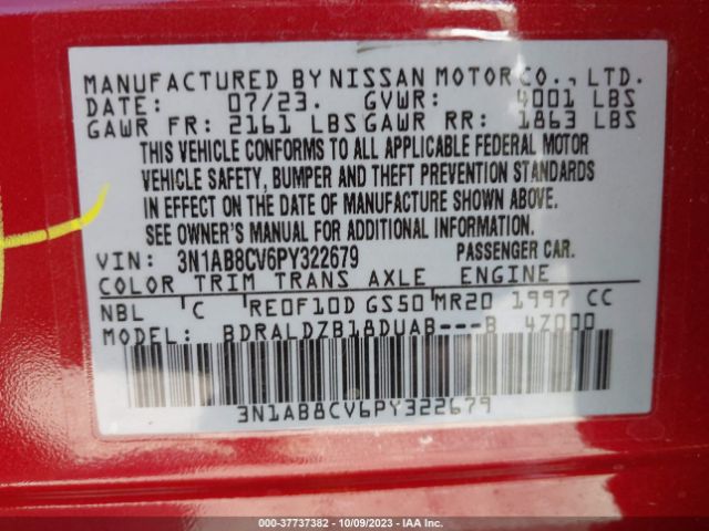 3N1AB8CV6PY322679 Nissan SENTRA SV