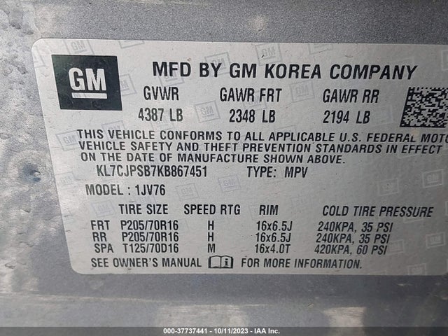 Chevrolet Trax Lt 2019 KL7CJPSB7KB867451 Image 9