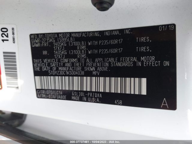 2019 TOYOTA SIENNA 5TDYZ3DC1KS004038 Photo 8