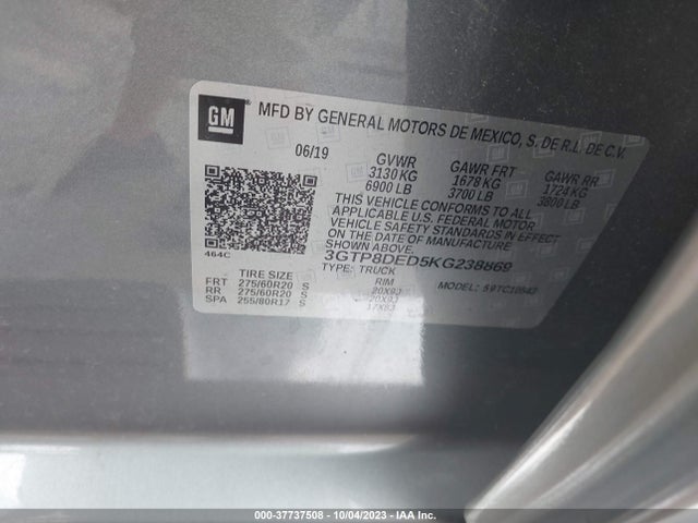 GMC Sierra 1500 Slt 2019 3GTP8DED5KG238869 Image 9