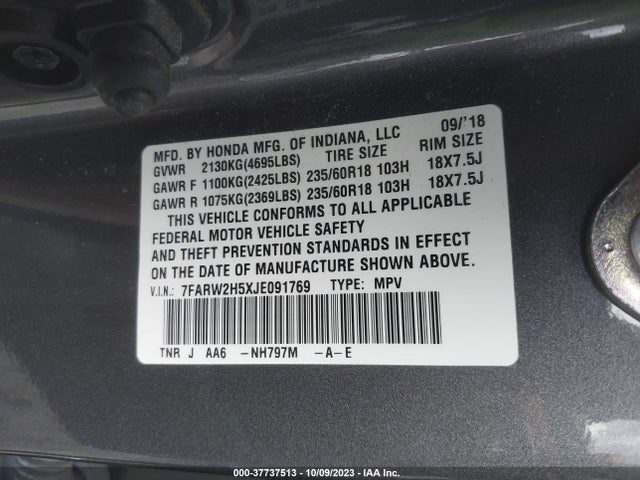 2018 HONDA CR-V EX VIN: 7FARW2H5XJE091769