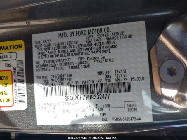3FA6P0H79HR332477 Ford FUSION SE