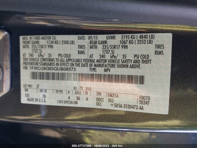 Ford ESCAPE SE 2016 1FMCU9G93GUB08573 Image 9