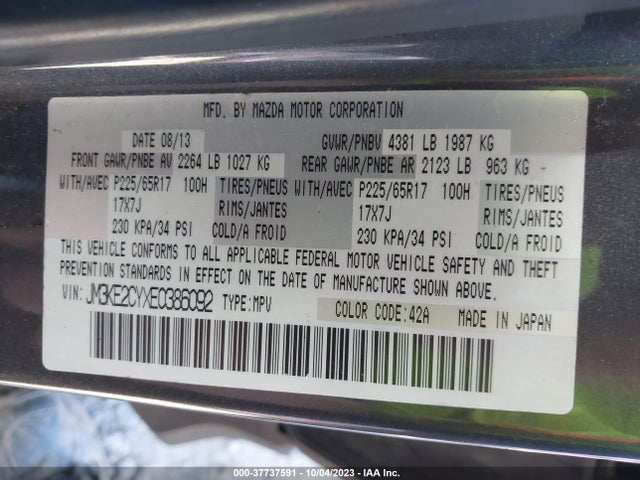 Mazda Cx-5 Touring 2014 JM3KE2CYXE0386092 Image 9