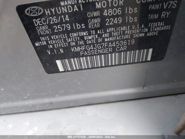 Hyundai AZERA 2015 KMHFG4JG7FA453619 Image 9