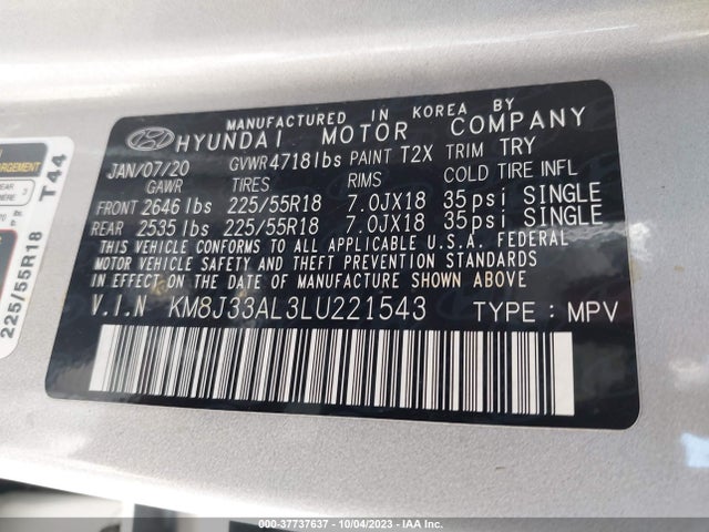 Hyundai Tucson Ultimate 2020 KM8J33AL3LU221543 Image 9