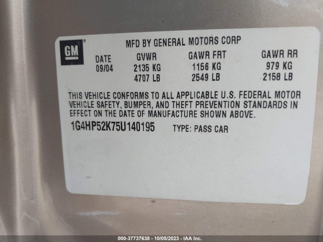2005 BUICK LESABRE CUSTOM VIN: 1G4HP52K75U140195