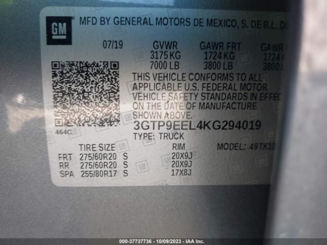 3GTP9EEL4KG294019 GMC Sierra 1500 At4