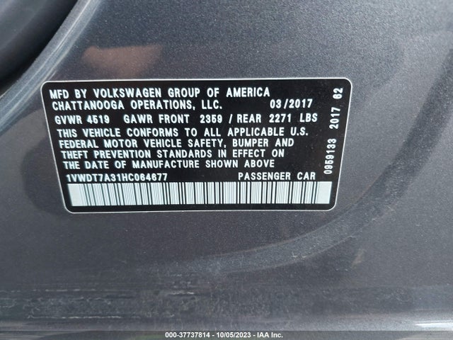 1VWDT7A31HC064677 Volkswagen Passat R-line W/comfort Pkg