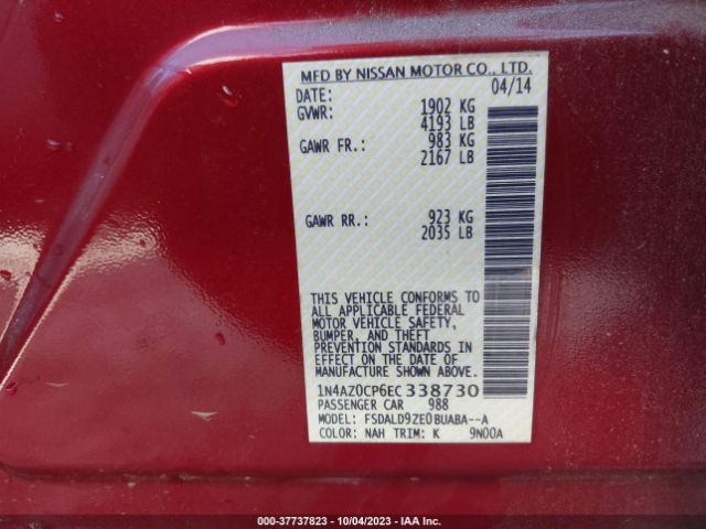 1N4AZ0CP6EC338730 Nissan LEAF SV