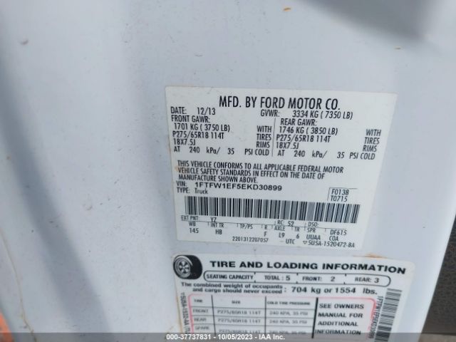 1FTFW1EF5EKD30899 Ford F-150 Xl/xlt/stx/fx4/lariat