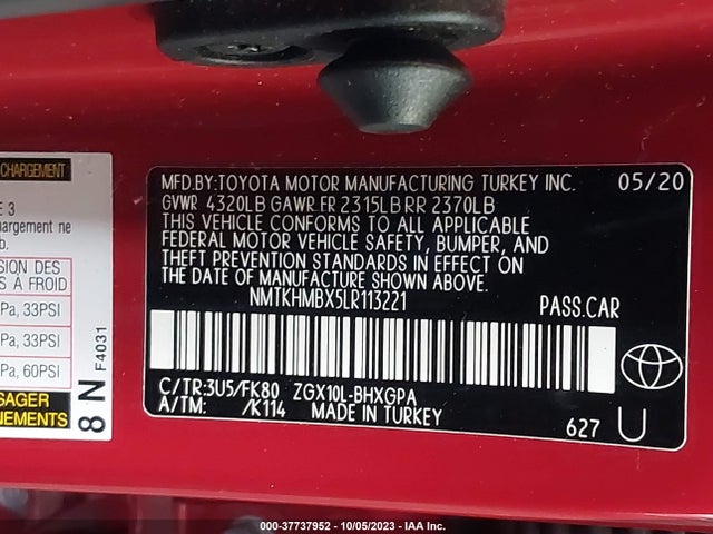 2020 TOYOTA C-HR LE/XLE/LIMITED VIN: NMTKHMBX5LR113221