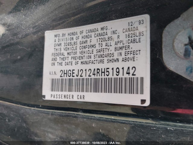 1994 HONDA CIVIC DX VIN: 2HGEJ2124RH519142