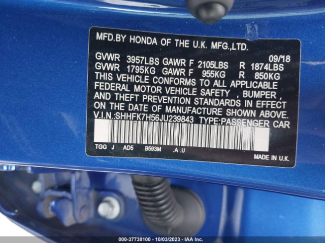 SHHFK7H56JU239843 Honda Civic Hatchback Ex