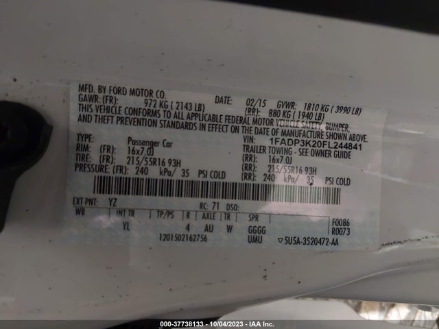 2015 FORD FOCUS SE VIN: 1FADP3K20FL244841