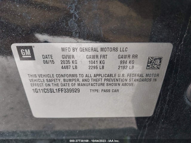 2015 CHEVROLET MALIBU LT VIN: 1G11C5SL1FF339929