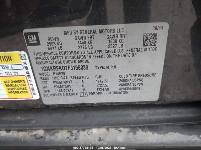 Chevrolet Traverse Ls 2015 1GNKRFKD7FJ158038 Image 9