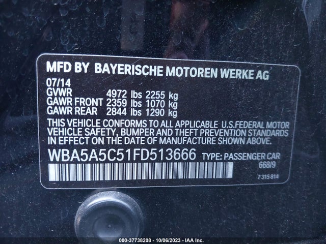 BMW 528I 2015 WBA5A5C51FD513666 Image 9