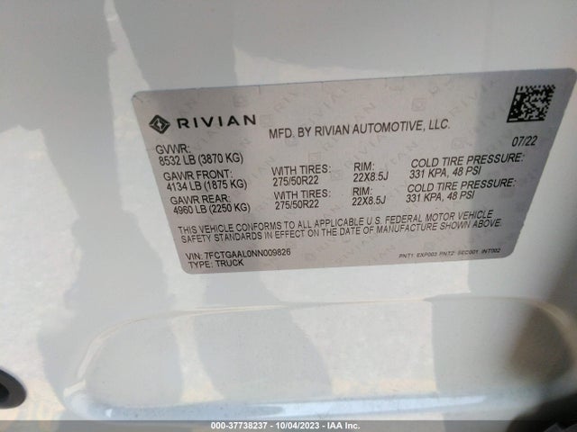 Rivian R1t Launch Edition 2022 7FCTGAAL0NN009826 Image 9