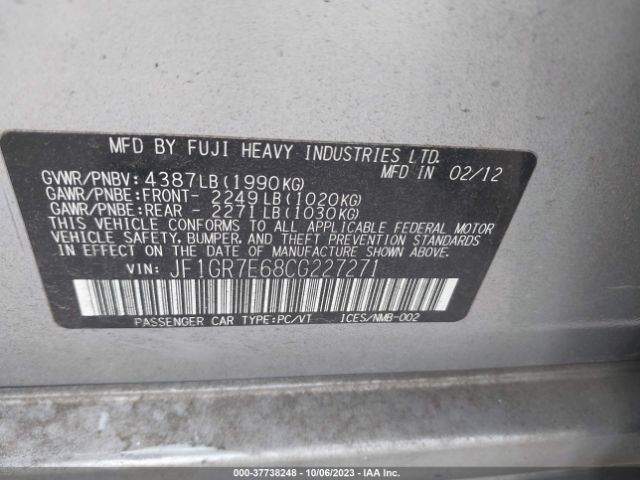 2012 SUBARU IMPREZA WAGON WRX JF1GR7E68CG227271 Photo 8