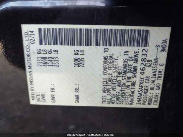 1N4AA5APXEC462832 Nissan Maxima 3.5 Sv W/sport Pkg