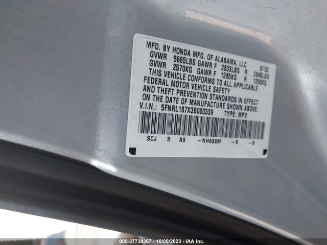 2003 HONDA ODYSSEY EX-L VIN: 5FNRL187X3B000339