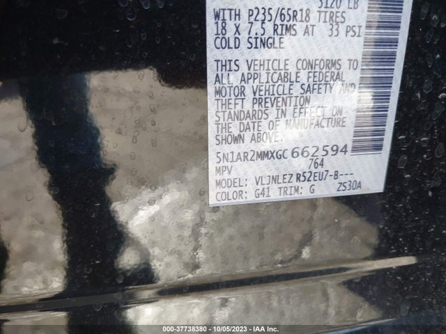 5N1AR2MMXGC662594 Nissan Pathfinder Platinum/sv/s/sl