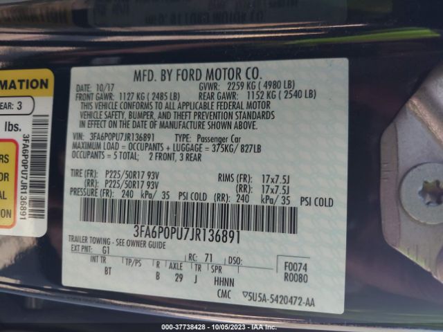 3FA6P0PU7JR136891 Ford Fusion Energi Se