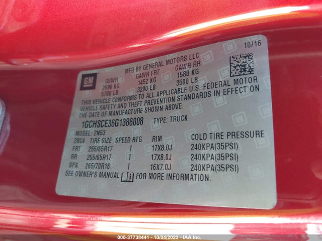 Chevrolet Colorado Lt 2016 1GCHSCE36G1386008 Image 9