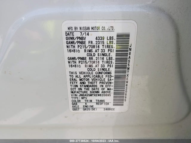 Nissan Rogue Select S 2014 JN8AS5MTXEW620895 Image 9