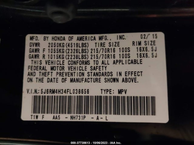 Honda CR-V LX 2015 5J6RM4H34FL038656 Image 9