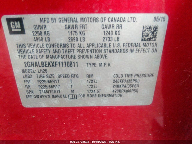 Chevrolet EQUINOX LT 2015 2GNALBEKXF1170811 Image 9