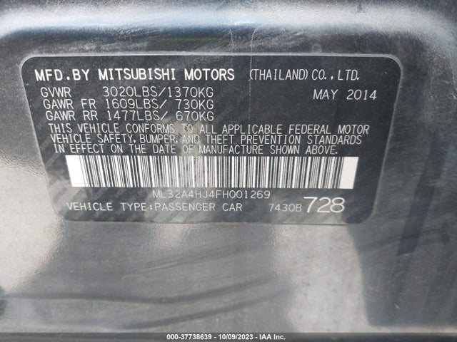 ML32A4HJ4FH001269 Mitsubishi Mirage Es/rf